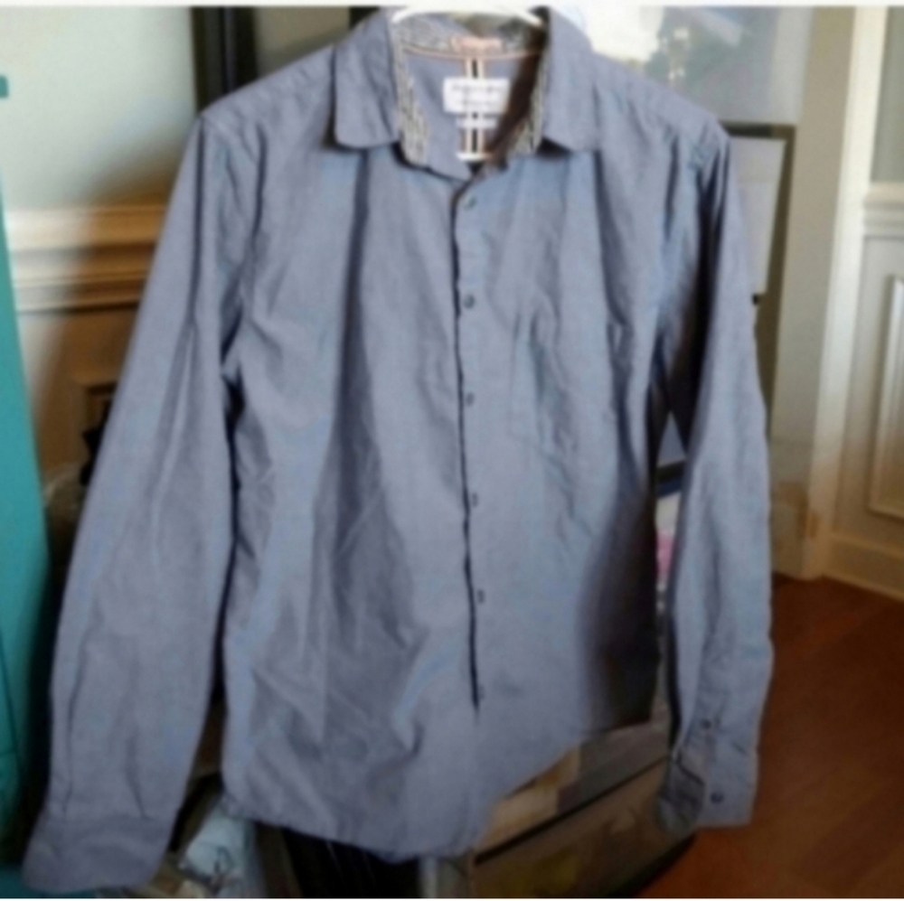 Denim & Flower Men's SZ M Blue Button Up Shirt Long Sleeve EUC Western Rodeo